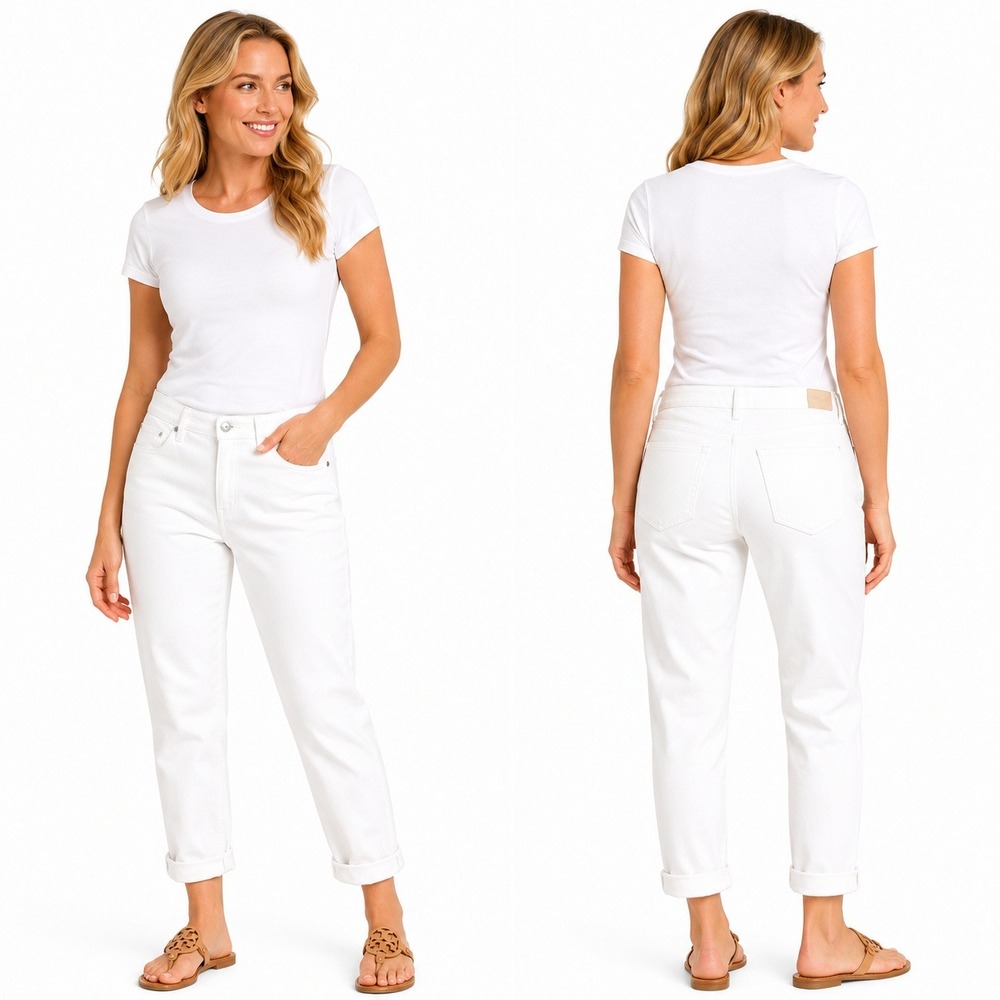 Gap Jeans Womens 31 White Best Girlfriend Mid Rise Relaxed Cuffed Ankle Denim